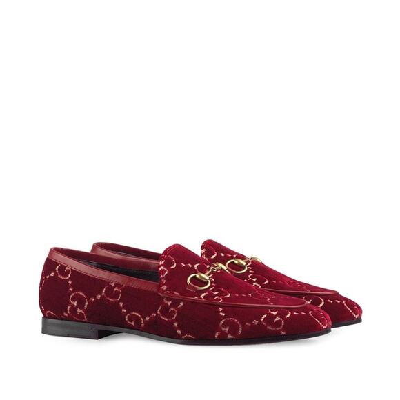Gucci Jordaan GG Women's‎ Classic Red Velvet Loafer Slim in Size 37 - Picture 1 of 8